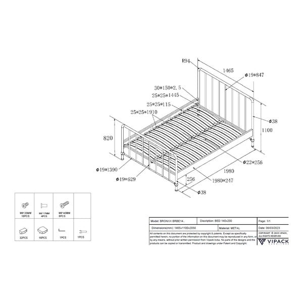 Zelená kovová jednolôžková posteľ s roštom 140x200 cm BRONXX – Vipack-image-4