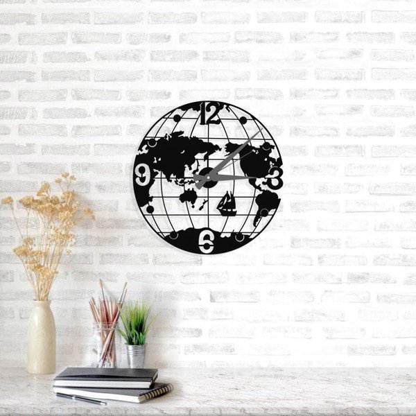 Čierne nástenné hodiny Globe Clock, ⌀ 50 cm-image-1