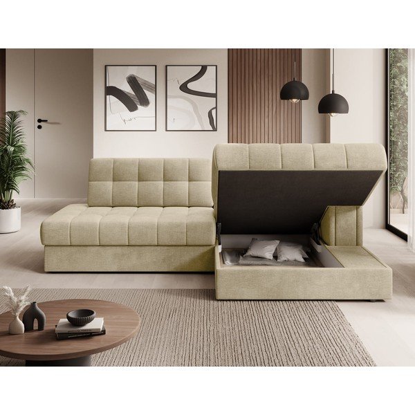 Svetlohnedá zamatová rozkladacia rohová pohovka (pravý roh/s leňoškou) Blezalt – ELTAP-image-4