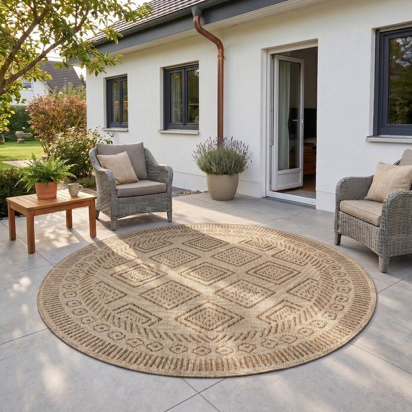 Béžový okrúhly vnútorný a vonkajší koberec ø 160 cm Mira 1452 – Ayyildiz Carpets-image-1