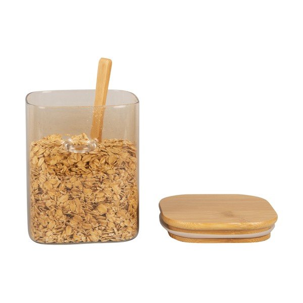 Hnedá sklenená dóza s dreveným vekom a lyžicou PT LIVING Canister, výška 13 cm-image-2