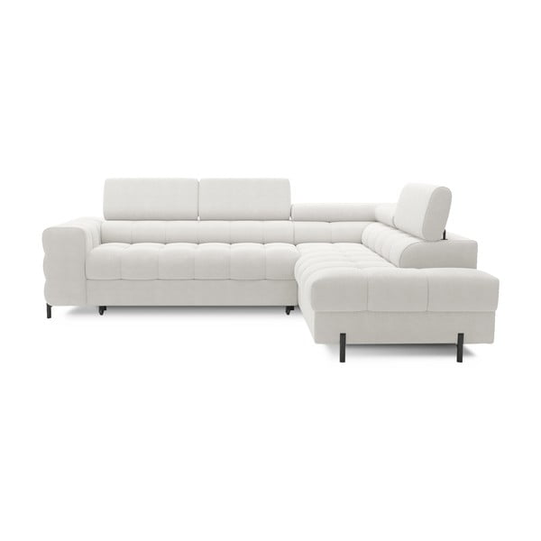 Krémovobiela rozkladacia/s úložným priestorom rohová pohovka z textílie buklé (pravý roh/do L) Ferucce – ELTAP