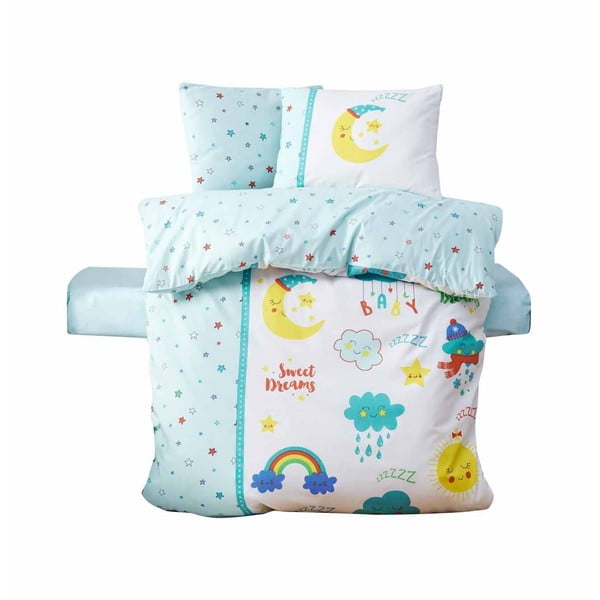 Biele/v mentolovej farbe detské obliečky do postieľky z bavlny Renforcé s plachtou/4-dielne 100x150 cm – Mijolnir