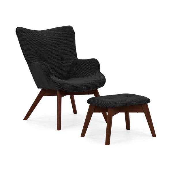 Čierne menčestrové kreslo s podnožkou Niko – Ropez