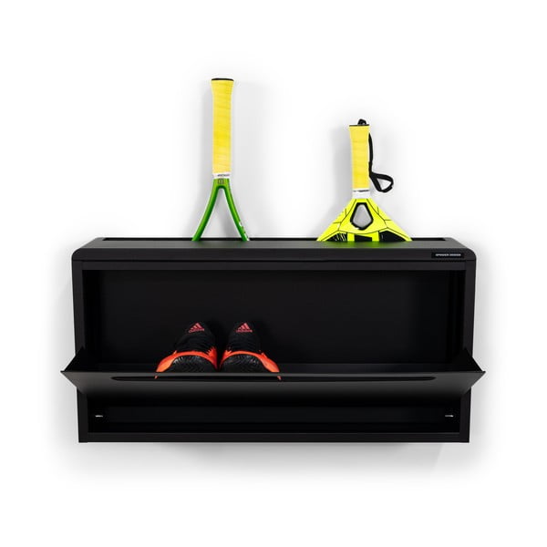 Čierna kovová výklopná/závesná skrinka na topánky 76x38x18 cm Sportiva – Spinder Design-image-3