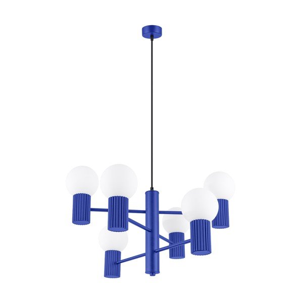 Modré závesné svietidlo so skleneným tienidlom Orbital – Sollux