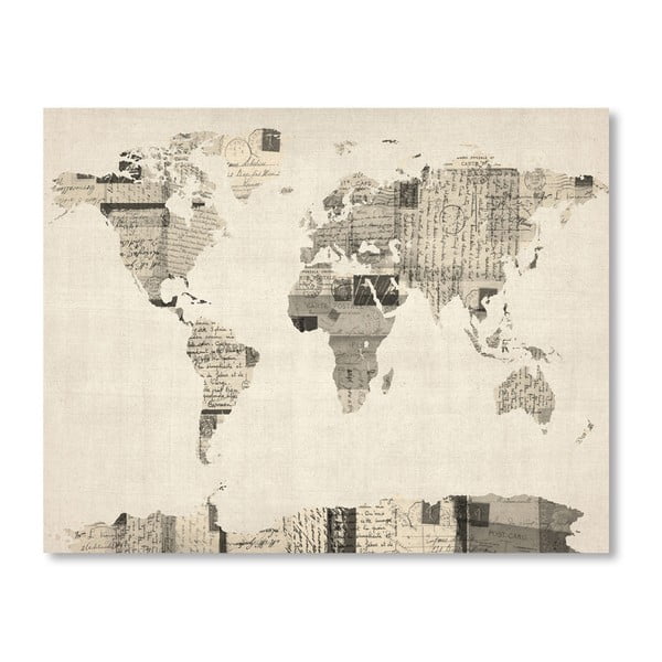 Plagát so sivou mapou sveta Americanflat Alphabets, 60  ×   42 cm