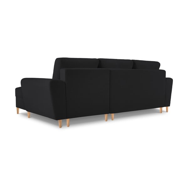 Čierna rozkladacia/s úložným priestorom rohová pohovka z textílie buklé (pravý roh/s leňoškou) Kyoto – Cosmopolitan Design-image-4