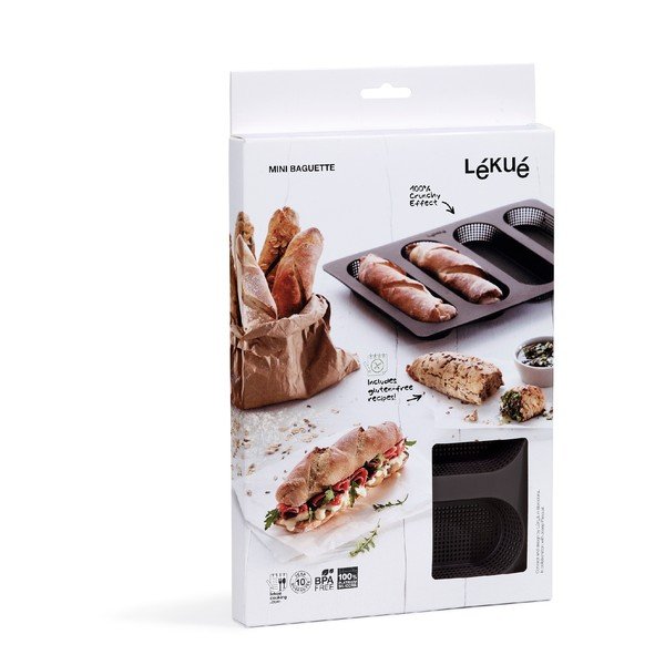 Hnedá silikónová forma s 4 priehradkami na pečenie bagiet Lékué-image-4