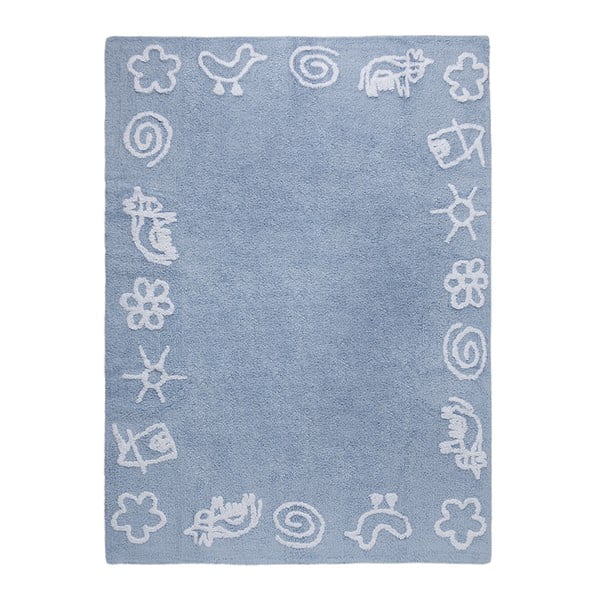 Modrý bavlnený koberec Happy Decor Kids Farm, 160 x 120 cm