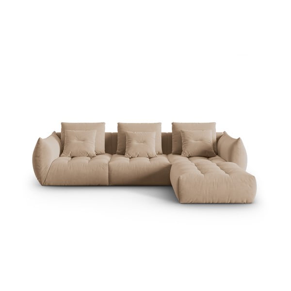 Béžová zamatová rohová pohovka Bloom – Micadoni 