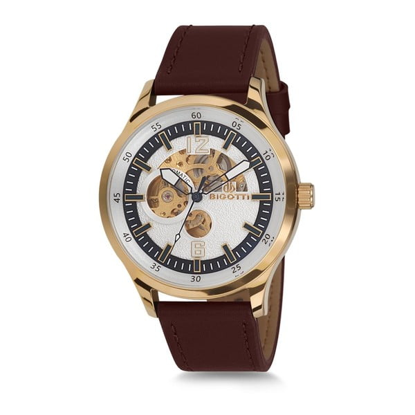 Pánske hodinky s hnedým koženým remienkom Bigotti Milano Factory