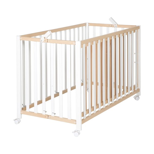 Skladacia postieľka na kolieskach v bielo-prírodnej farbe 60x120 cm Fold up – Roba-image-2