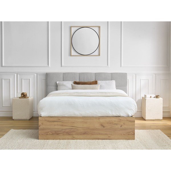Sivá čalúnená čalúnená/z drevotriesky dvojlôžková posteľ s úložným priestorom s roštom 160x200 cm Kumo – Bobochic Paris-image-4