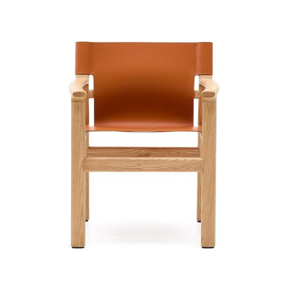 Koňakovohnedá jedálenská stolička s podrúčkami z jaseňového dreva Jan – Kave Home-image-2