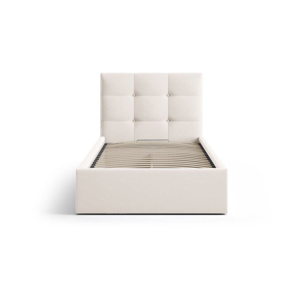 Krémová čalúnená jednolôžková posteľ s úložným priestorom s roštom 90x200 cm Phaedra – Micadoni -image-3