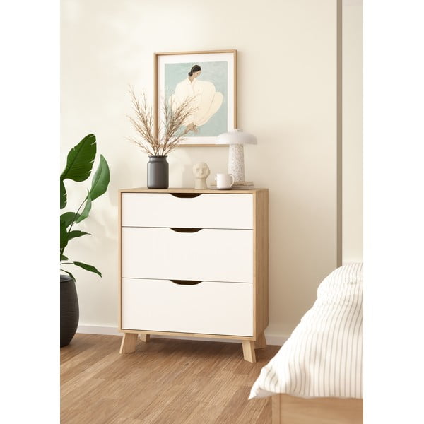 Biela/v prírodnej farbe komoda v dekore duba 79x92x40 cm Ikast – Tvilum-image-3