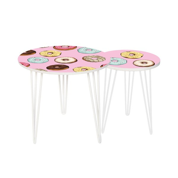 Sada 2 odkladacích stolíkov Tasty Donuts, 35 cm + 49 cm