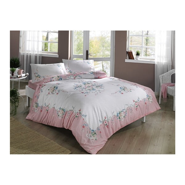 Bavlnené obliečky s prestieradlom na jednolôžko Madelyn V2 Pink, 160 x 220 cm