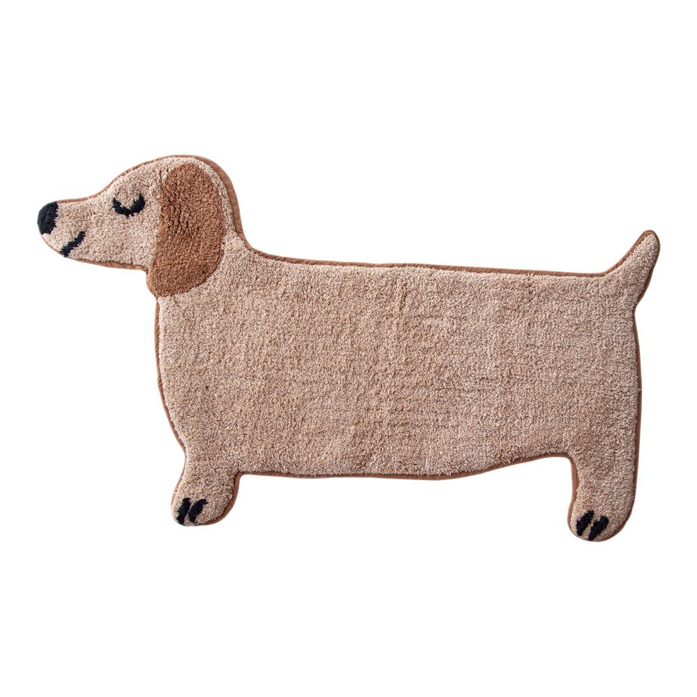 E-shop Béžová textilná kúpeľňová predložka 47x80 cm Sausage Dog – Sass & Belle