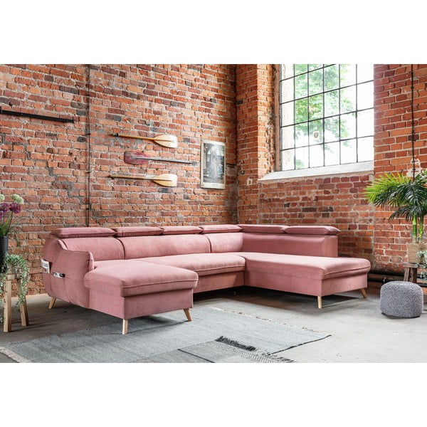 Svetloružová zamatová rozkladacia rohová pohovka do "U" (pravý roh) Sweet Harmony – Miuform-image-4