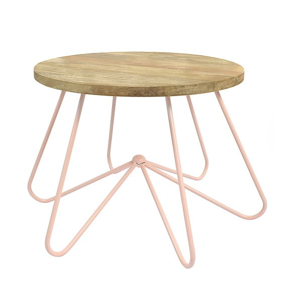 Svetloružový stolík so snímateľnou doskou z mangového dreva HF Living Round Stocky, ø 68 cm