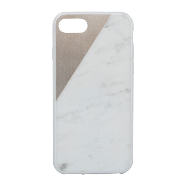 Biely obal na mobilný telefón s detailom z mramoru pre iPhone 7 a 8 Native Union Clic Marble Metal
