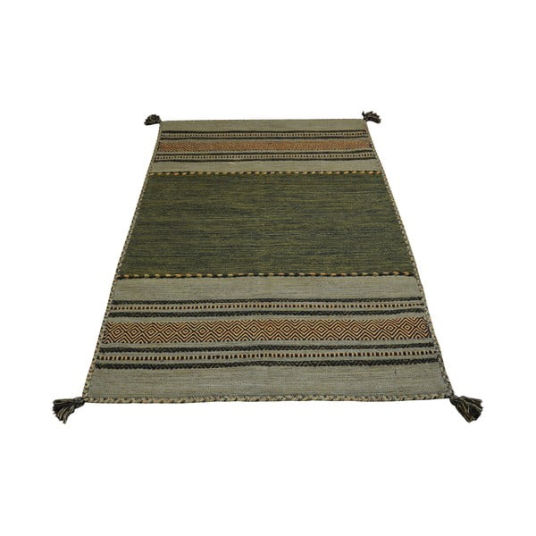Zeleno-hnedý bavlnený koberec Webtappeti Antique Kilim, 60 x 200 cm