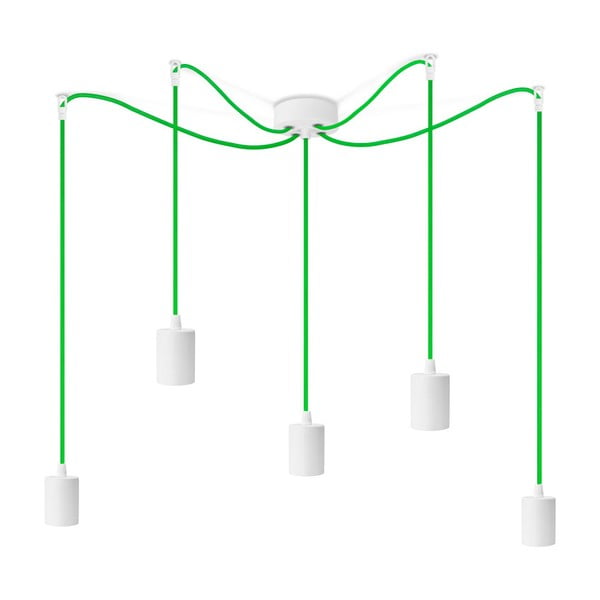 Biele závesné svietidlo s 5 zelenými káblami Bulb Attack Cero
