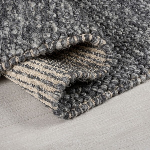 Tmavosivý ručne tkaný behúň s prímesou vlny 60x230 cm Minerals – Flair Rugs-image-3