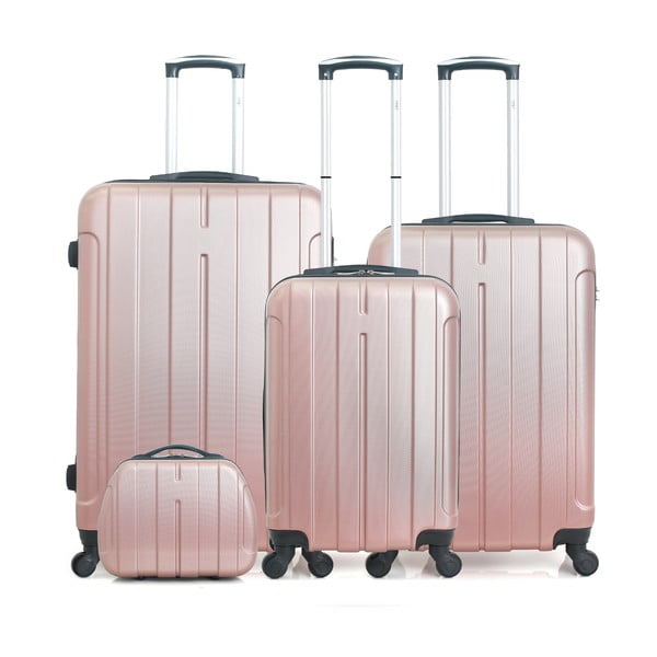 Sada 4 cestovných kufrov vo farbe ružového zlata na kolieskach Hero Fogo-C