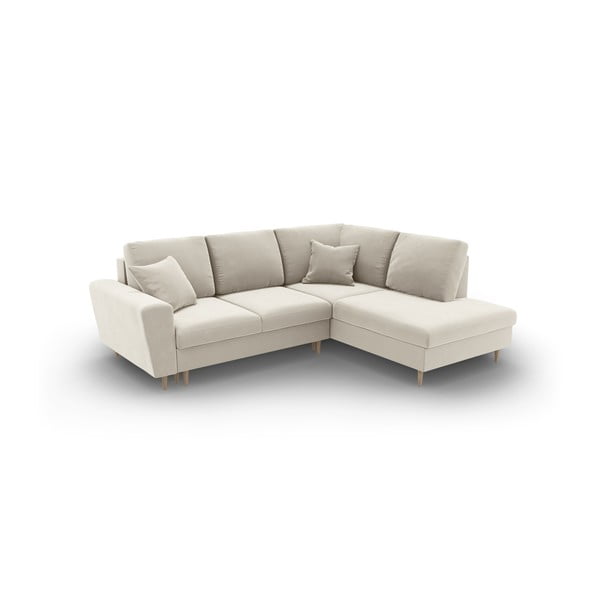 Béžová zamatová rozkladacia/s úložným priestorom rohová pohovka (pravý roh/do L) Kyoto – Cosmopolitan Design-image-1