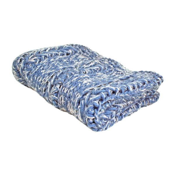 Modrý pletený pléd s podielem vlny Strömshaga, 125 × 150 cm