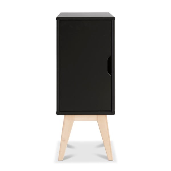 Čierny ručne vyrobený nočný stolík z masívneho brezového dreva Kiteen Kolo