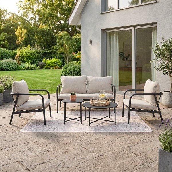 Béžová oceľová záhradná lounge súprava pre 4 záhradný  Ostuni – Bizzotto-image-1