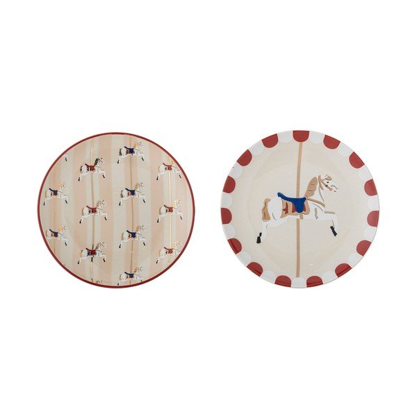 Krémové dezertné taniere s vianočným motívom z kameniny v súprave 2 ks ø 16 cm Merry-go-round – Bloomingville