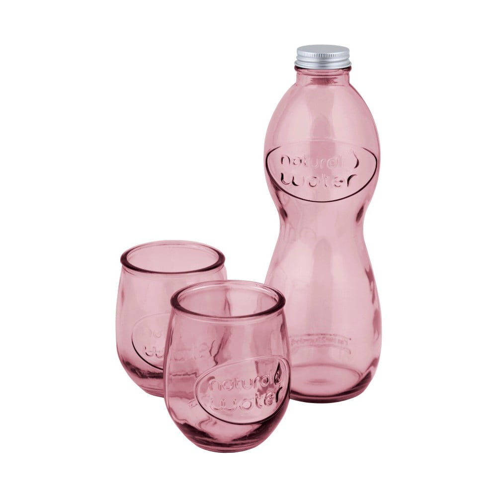 Set ružovej fľaše na vodu a 2 pohárov z recyklovaného skla Ego Dekor Water