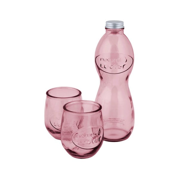 Set ružovej fľaše na vodu a 2 pohárov z recyklovaného skla Ego Dekor Water