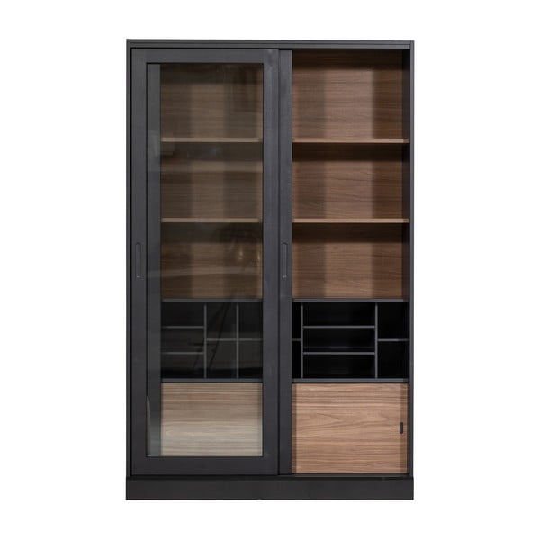 Vitrína z borovicového dreva s posuvnými dverami v čierno-prírodnej farbe 125x200 cm James – WOOOD-image-3