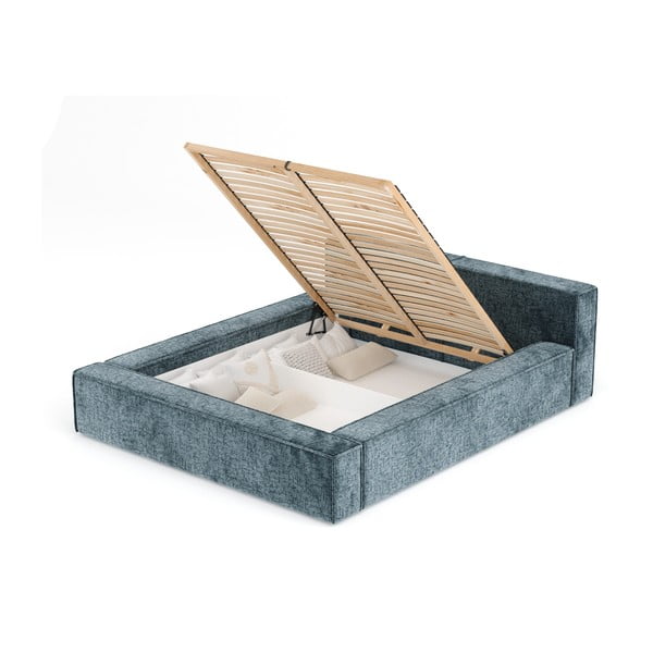 Sivomodrá čalúnená dvojlôžková posteľ s úložným priestorom s roštom 180x200 cm Voliera – Maison de Rêve-image-4