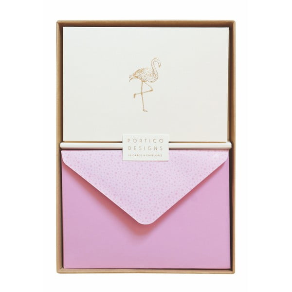 Sada 10 darčekových pohľadníc s obálkami Portico Designs Flamingo