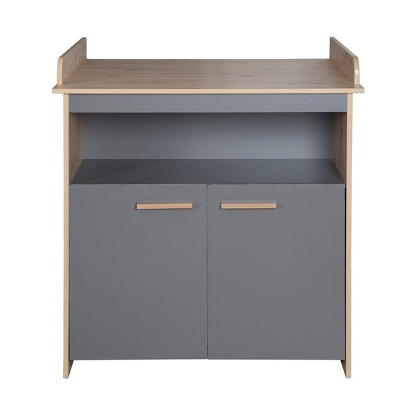 Detská komoda v antracitovej a prírodnej farbe v dekore duba s prebaľovacím pultom 88x98x75 cm Anna – Roba