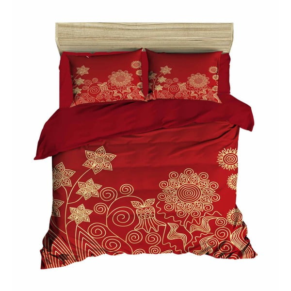 Sada obliečky a plachty na dvojposteľ Flowers Red, 200 × 220 cm