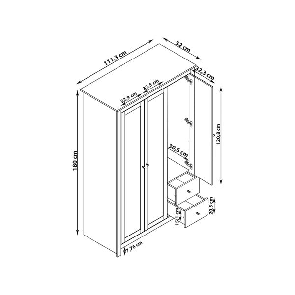 Šatníková skriňa v dekore duba v sivo-prírodnej farbe 112x180 cm Emerald – Støraa-image-3