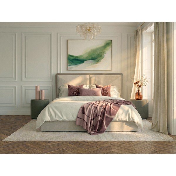 Béžová/taupe čalúnená dvojlôžková posteľ s úložným priestorom s roštom 180x200 cm Mara – Bobochic Paris-image-3