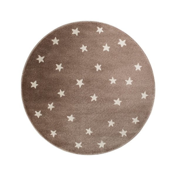 Hnedý okrúhly koberec s hviezdami KICOTI Stars, 80 × 80 cm