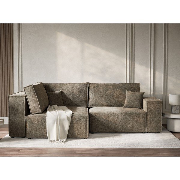 Hnedá ženilková rozkladacia/s úložným priestorom rohová pohovka (ľavý roh/do L) Tonga – Maison de Rêve-image-1