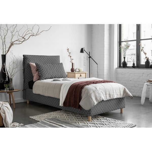 Sivá čalúnená jednolôžková posteľ s roštom 90x200 cm Sleepy Luna – Miuform-image-1