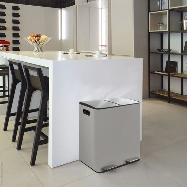 Taupe oceľový odpadkový kôš 2x20 l na triedený odpad/nášľapný Aliya – Spirella-image-1