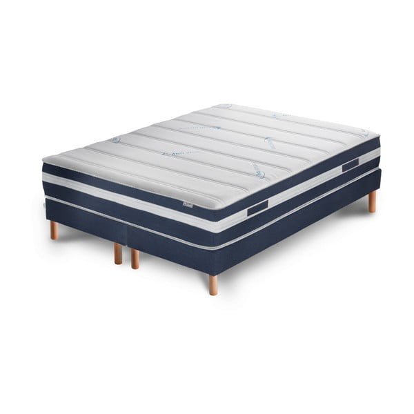 Tmavomodrá posteľ s matracom a dvojitým boxspringom Stella Cadente Maison Venus Europe, 140 × 200 cm